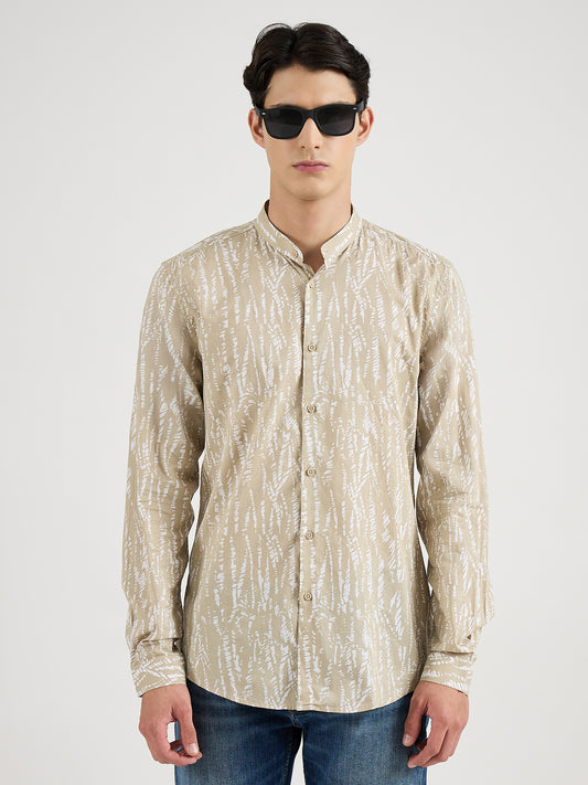 Antony Morato Men Beige Printed Mandarin Collar Shirt