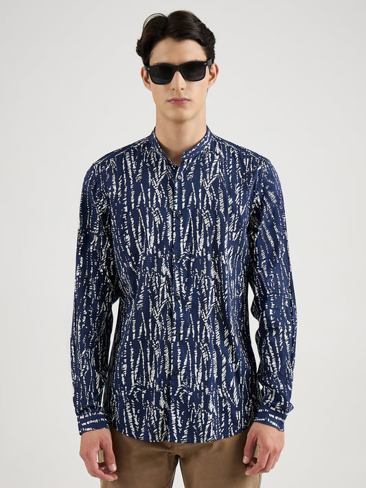 Antony Morato Men Blue Printed Mandarin Collar Shirt
