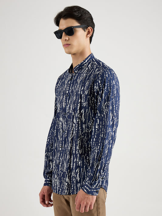 Antony Morato Men Blue Printed Mandarin Collar Shirt