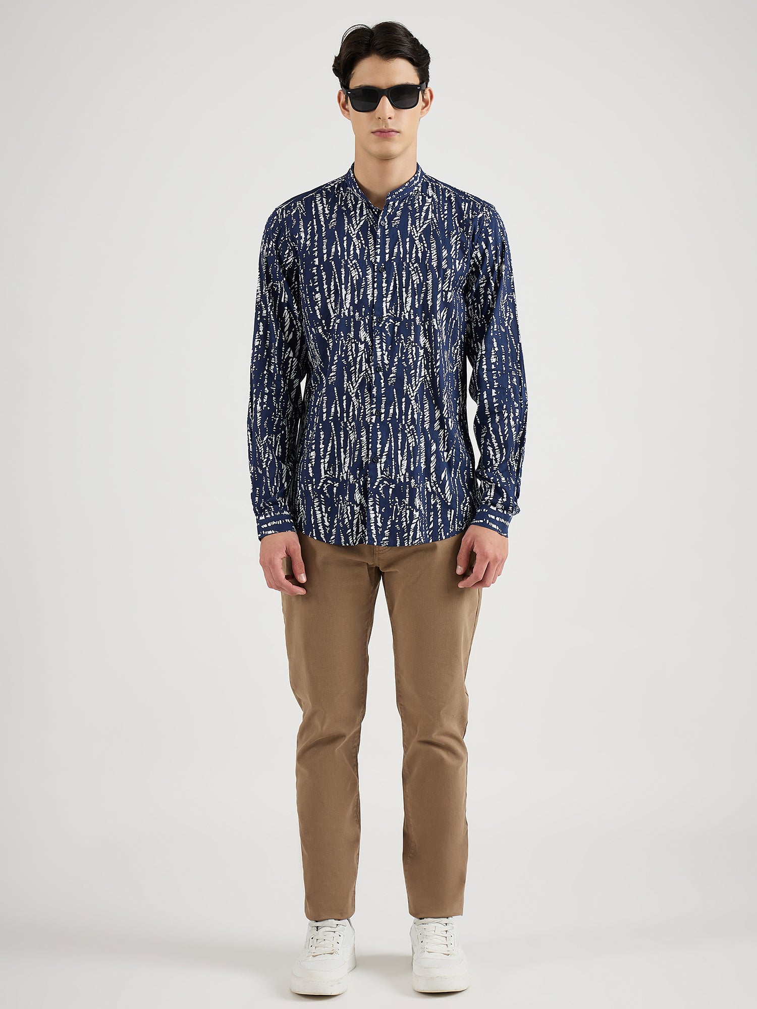 Antony Morato Men Blue Printed Mandarin Collar Shirt
