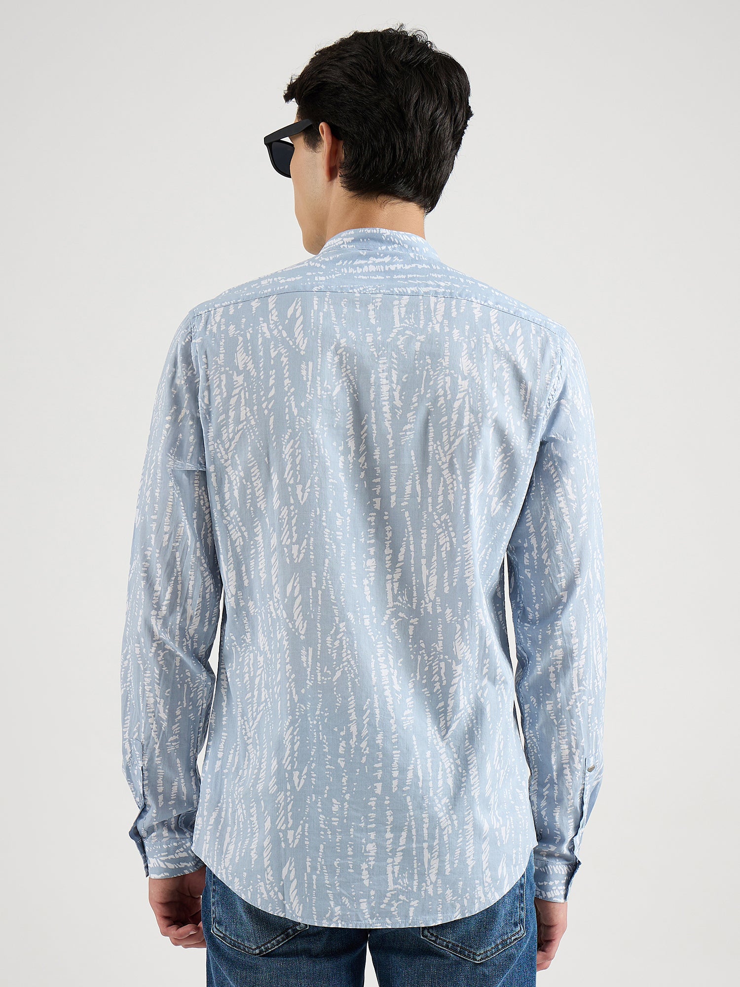 Antony Morato Men Blue Printed Mandarin Collar Shirt