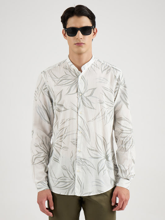 Antony Morato Men Cream Printed Mandarin Collar Shirt