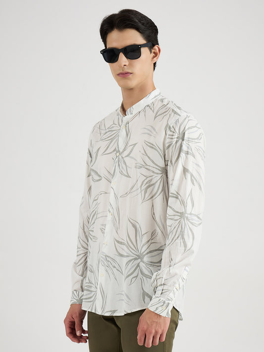Antony Morato Men Cream Printed Mandarin Collar Shirt