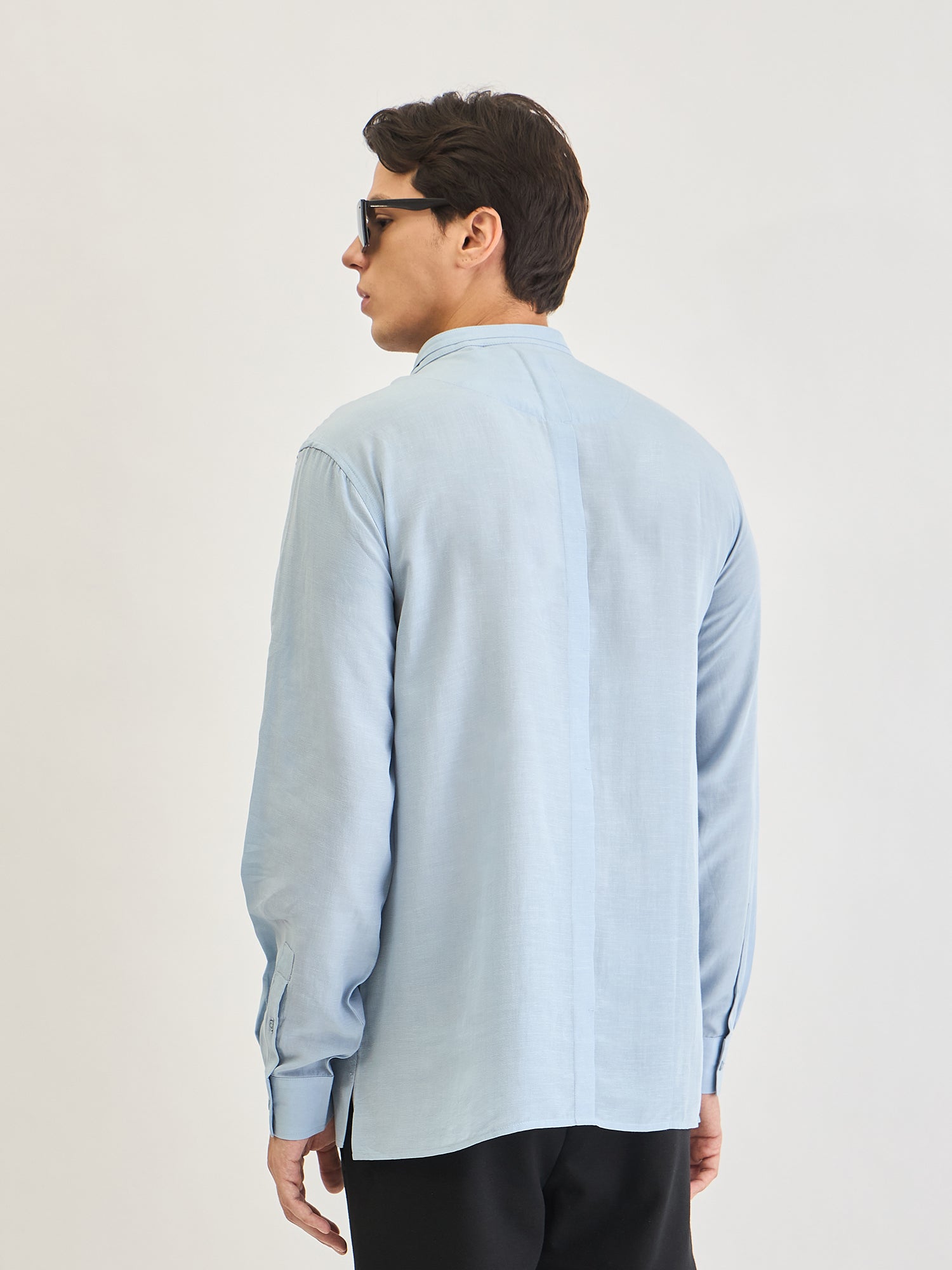 Antony Morato Men Blue Solid Mandarin Collar Shirt