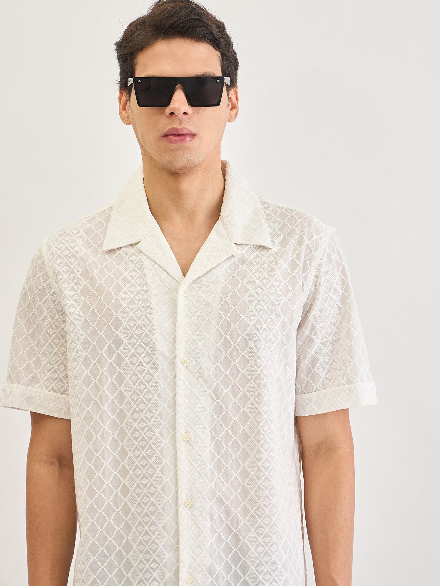 Antony Morato Men Cream Embroidered Collar Shirt