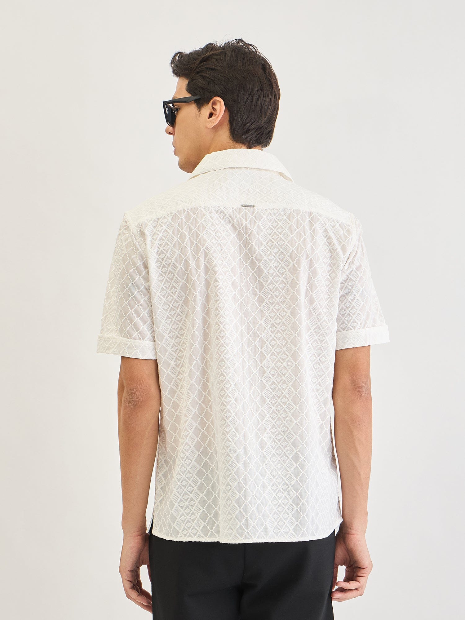 Antony Morato Men Cream Embroidered Collar Shirt