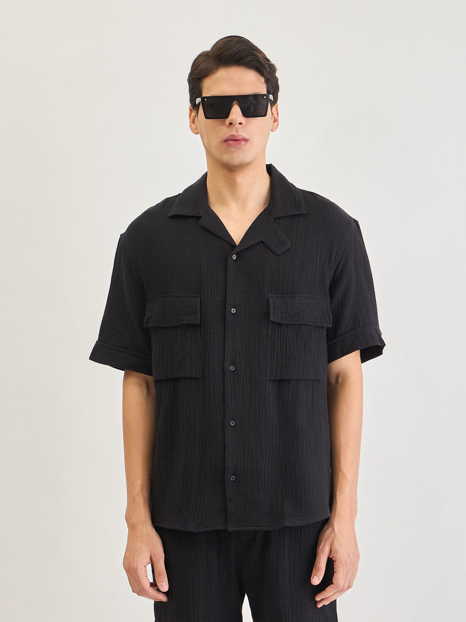 Antony Morato Men Black Solid Collar Shirt