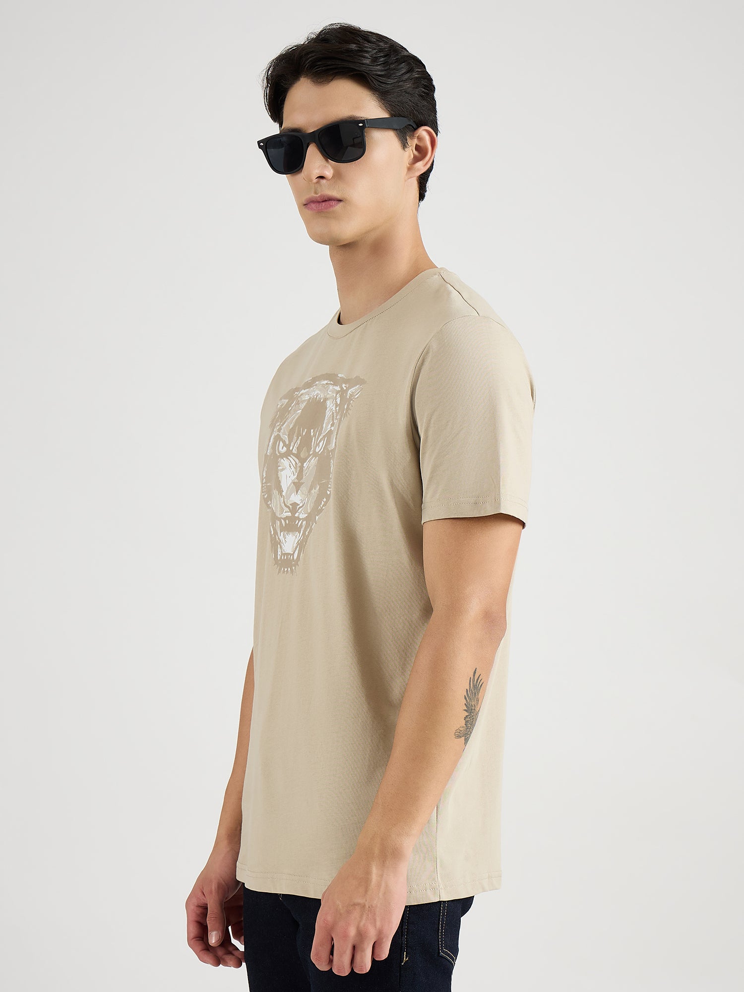 Antony Morato Men Beige Placement Print Round Neck Tshirt