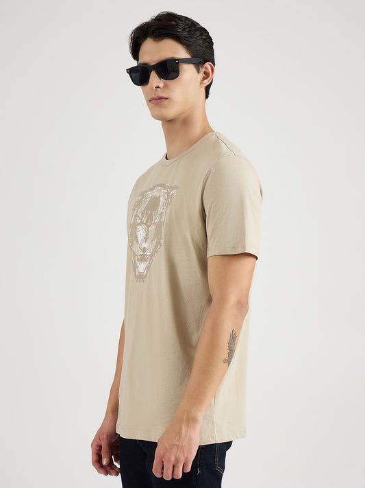 Antony Morato Men Beige Placement Print Round Neck Tshirt
