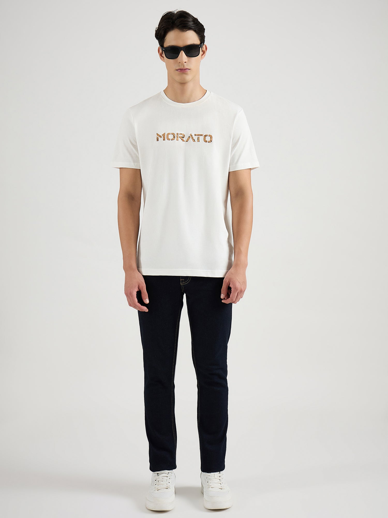 Antony Morato Men Cream Solid Round Neck Tshirt