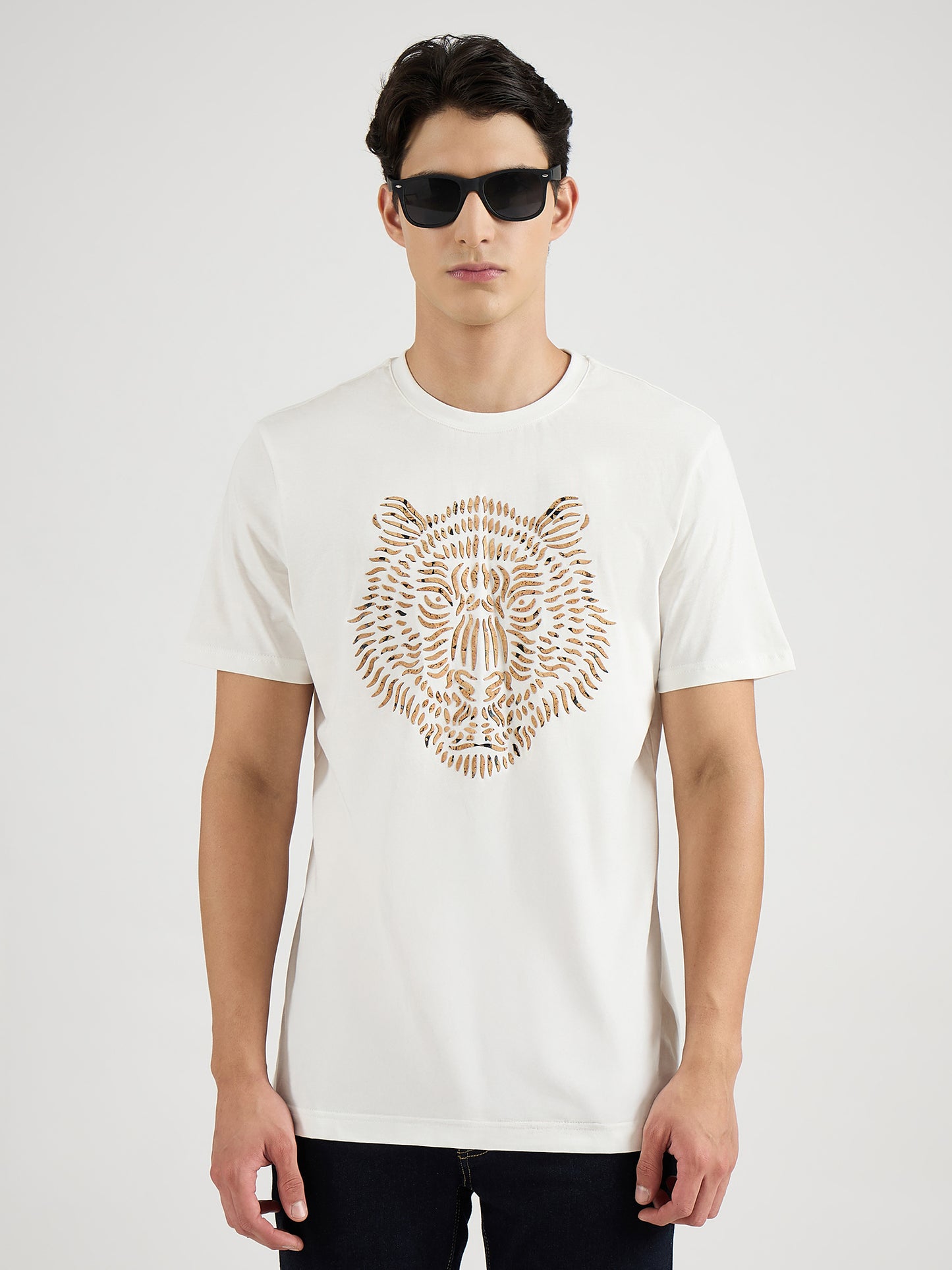 Antony Morato Men Cream Placement Print Round Neck Tshirt