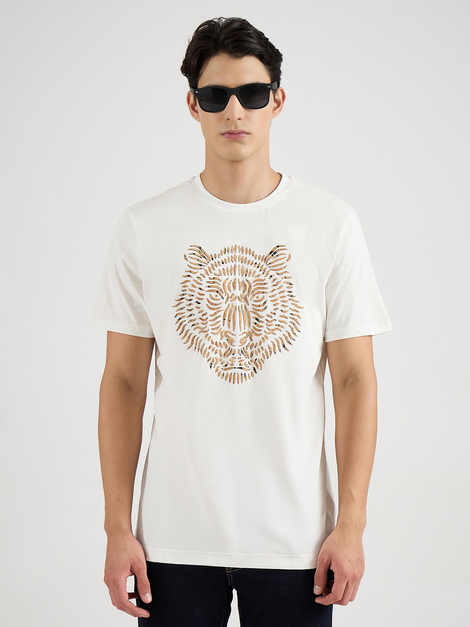 Antony Morato Men Cream Placement Print Round Neck Tshirt