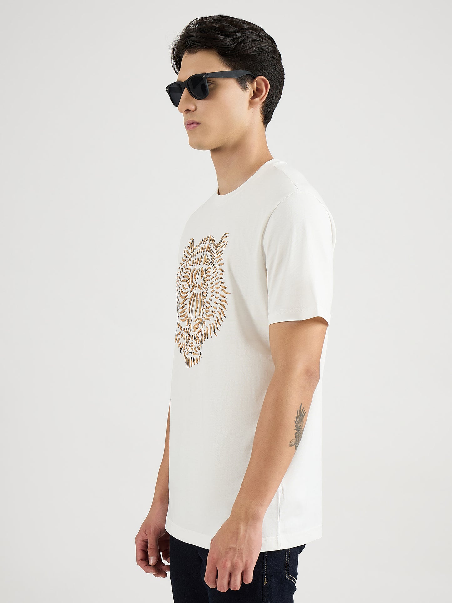 Antony Morato Men Cream Placement Print Round Neck Tshirt