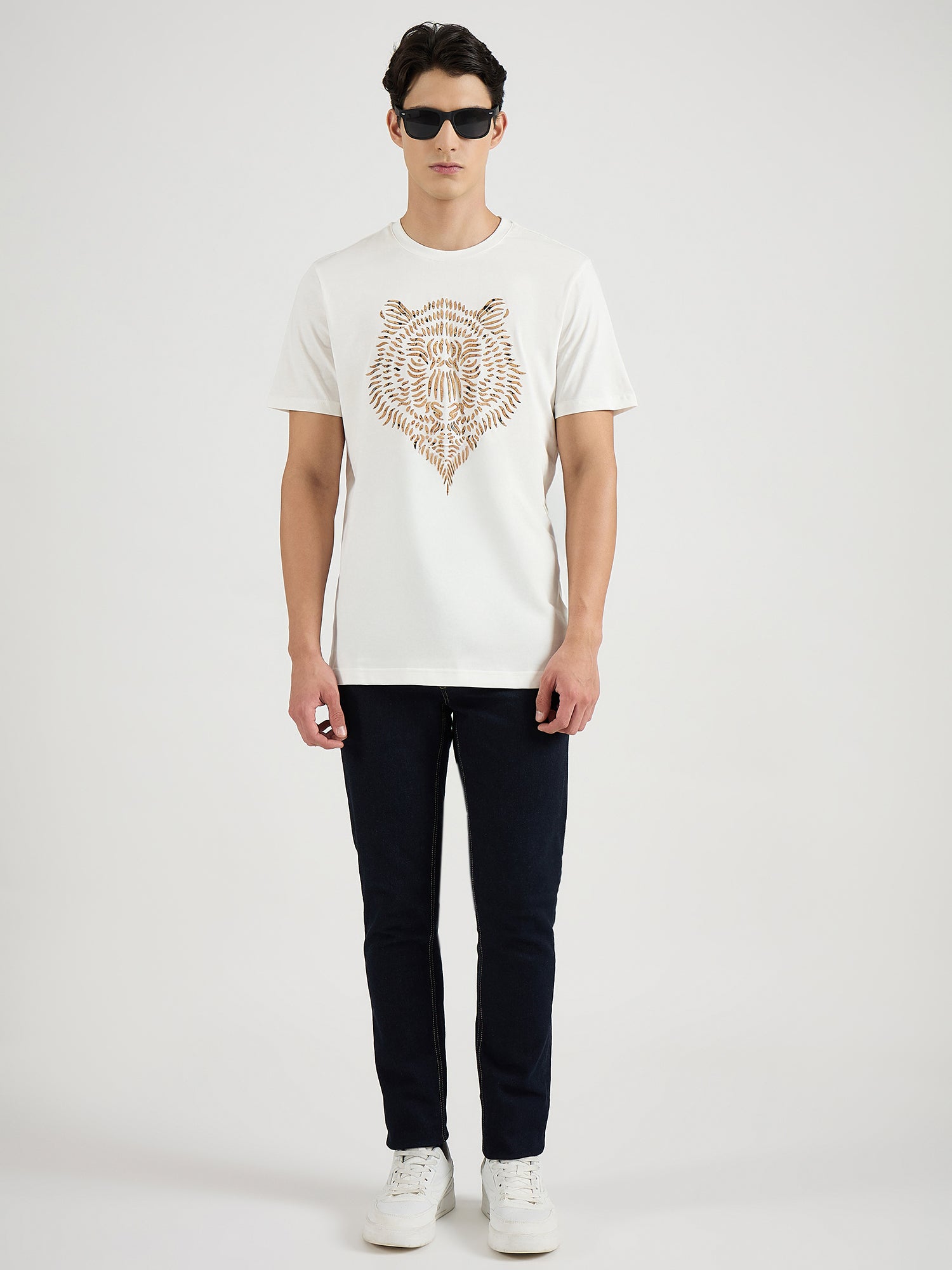 Antony Morato Men Cream Placement Print Round Neck Tshirt