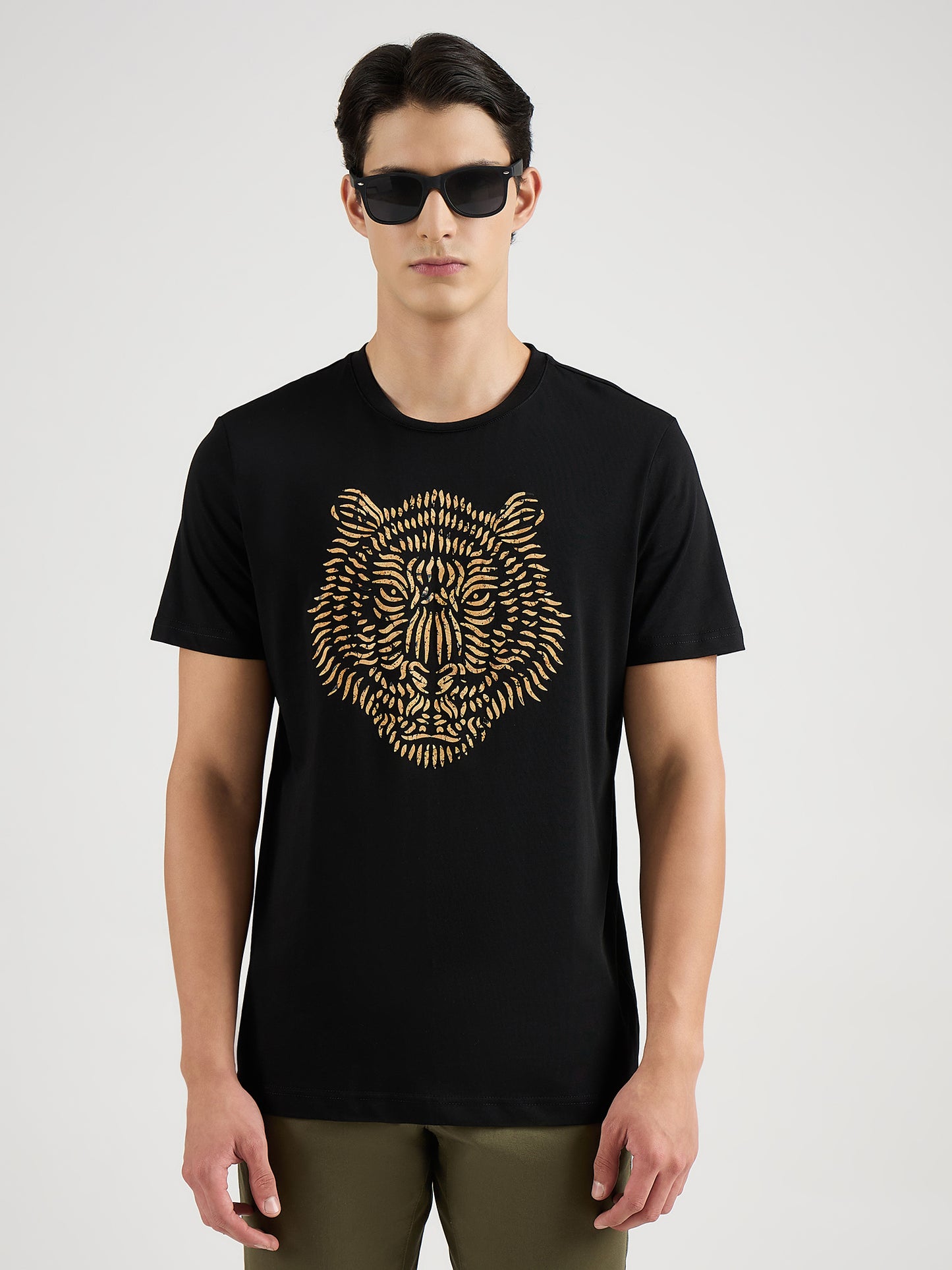 Antony Morato Men Black Placement Print Round Neck Tshirt