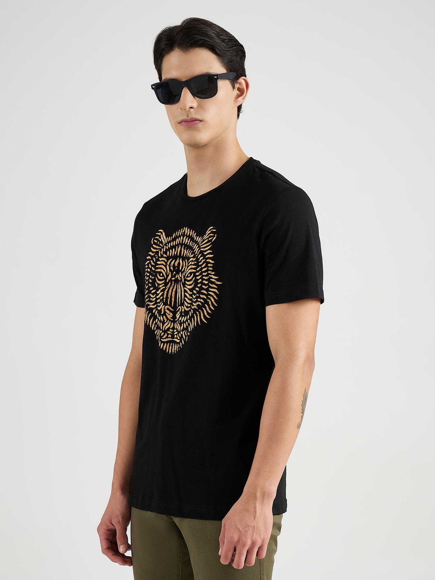 Antony Morato Men Black Placement Print Round Neck Tshirt