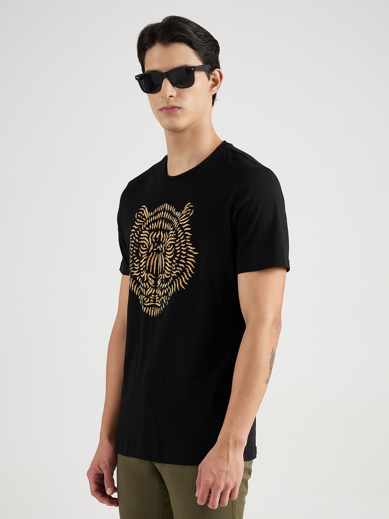 Antony Morato Men Black Placement Print Round Neck Tshirt
