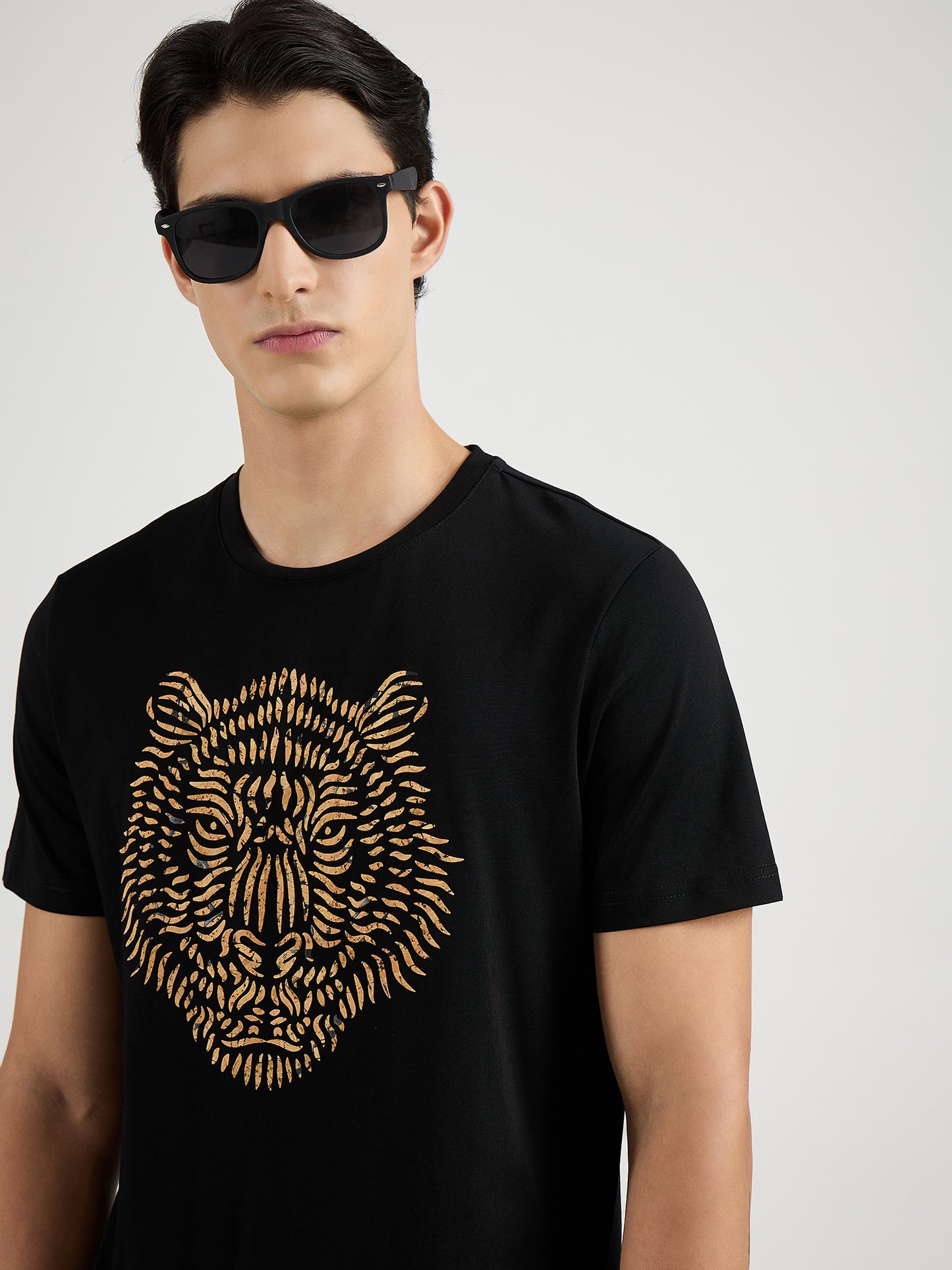 Antony Morato Men Black Placement Print Round Neck Tshirt