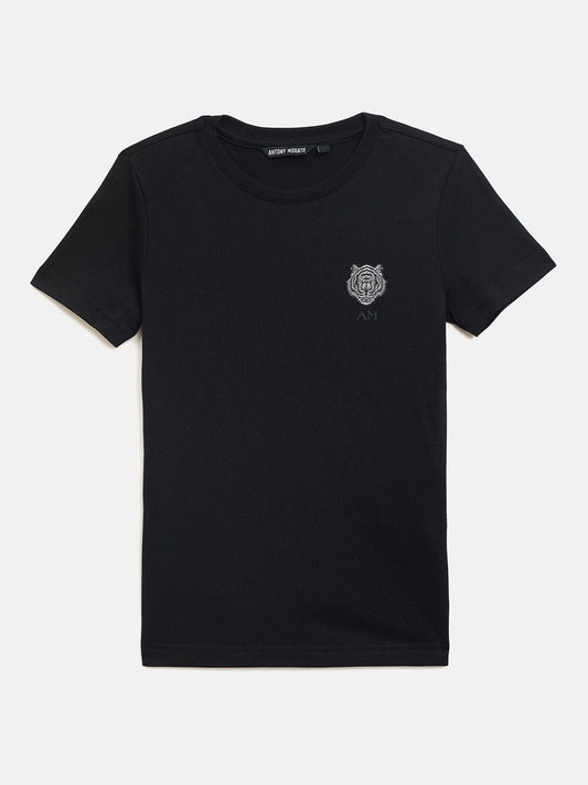 Antony Morato Boys Black Solid Crew Neck TShirt