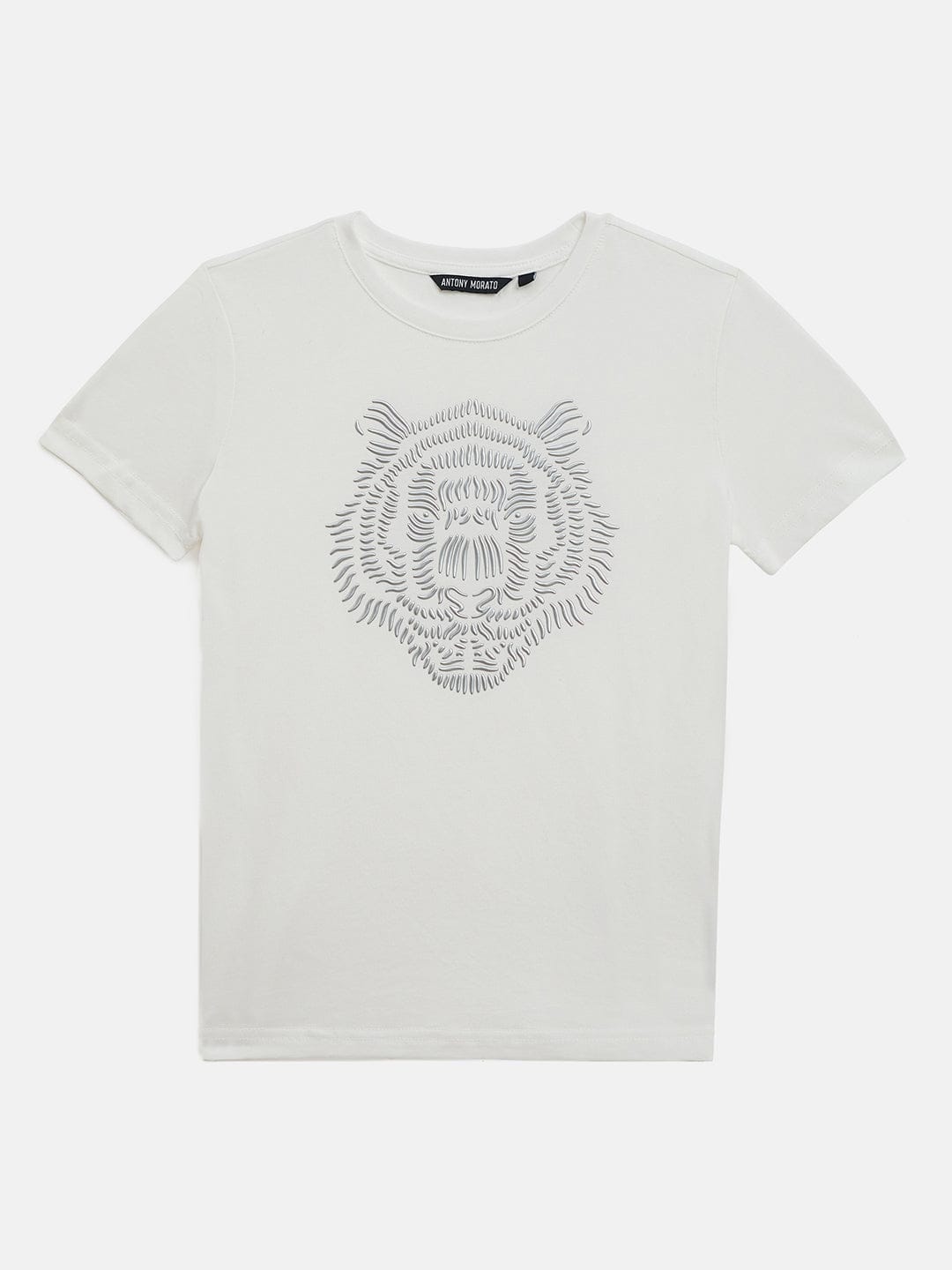 Antony Morato Boys Cream Placement Print Crew Neck TShirt