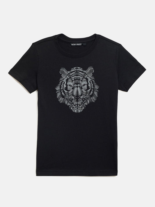 Antony Morato Boys Black Placement Print Crew Neck TShirt