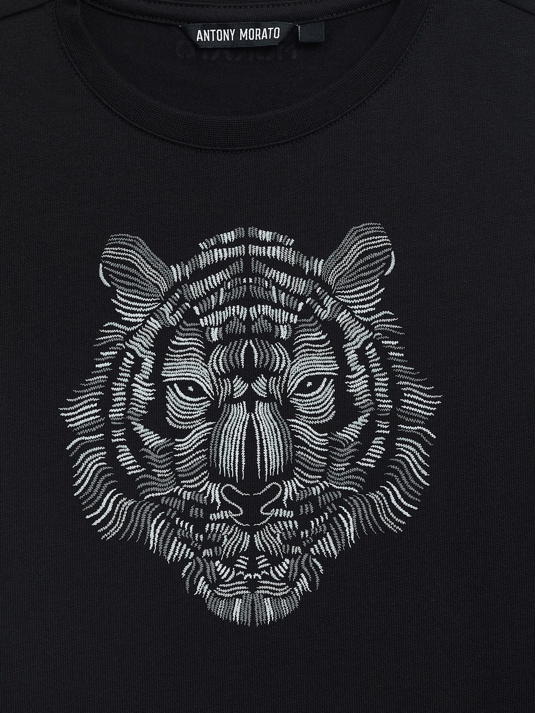 Antony Morato Boys Black Placement Print Crew Neck TShirt