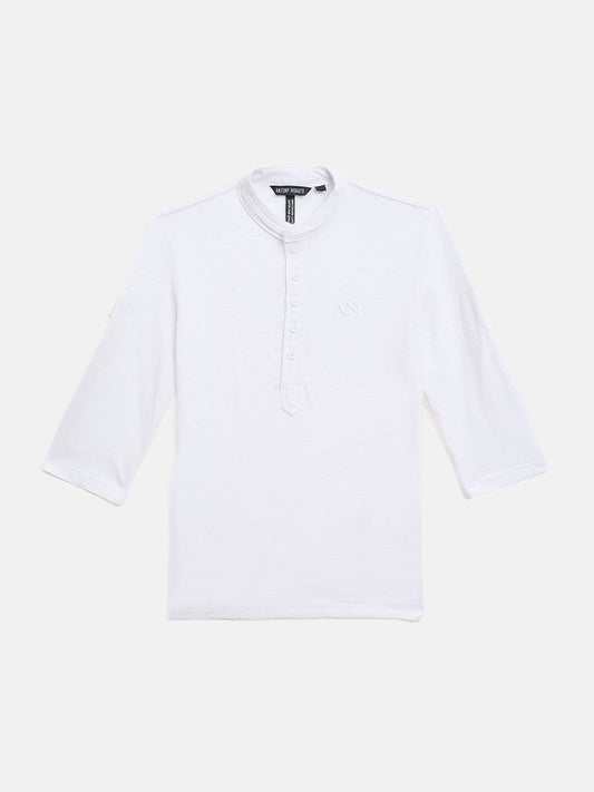 Antony Morato Boys Cream Solid Band Collar TShirt