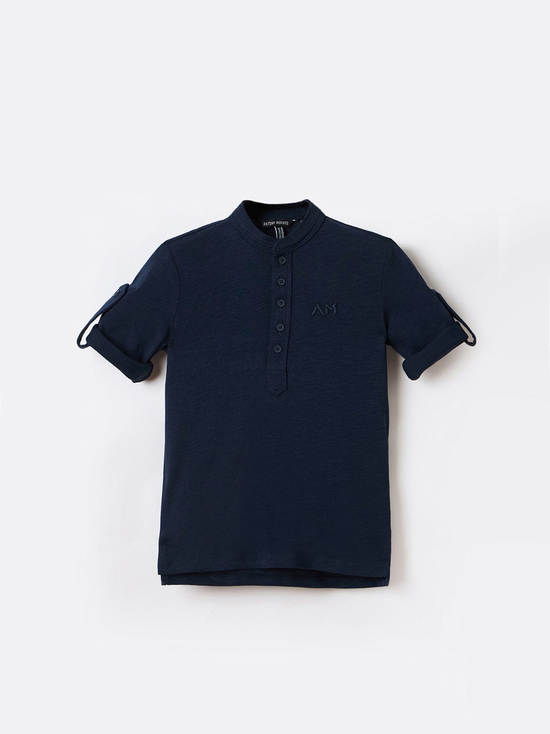 Antony Morato Boys Blue Solid Band Collar Tshirt