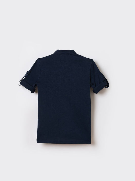 Antony Morato Boys Blue Solid Band Collar Tshirt