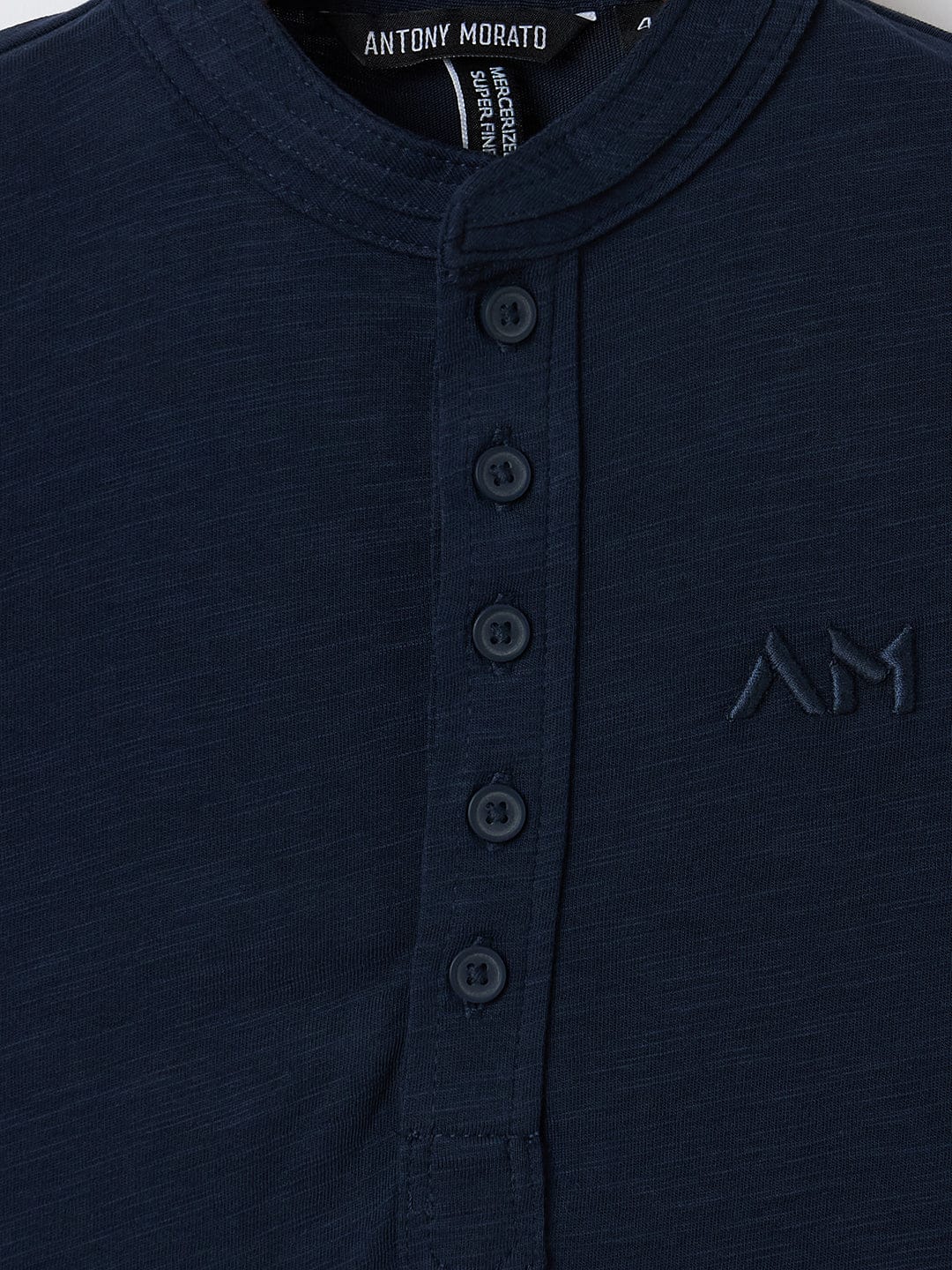 Antony Morato Boys Blue Solid Band Collar Tshirt