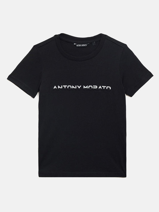 Antony Morato Boys Black Placement Print Crew Neck TShirt