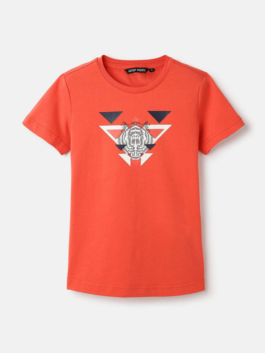 Antony Morato Boys Red Placement Print Crew Neck TShirt