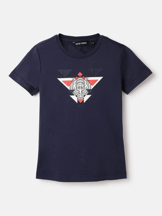 Antony Morato Boys Blue Placement Print Crew Neck TShirt