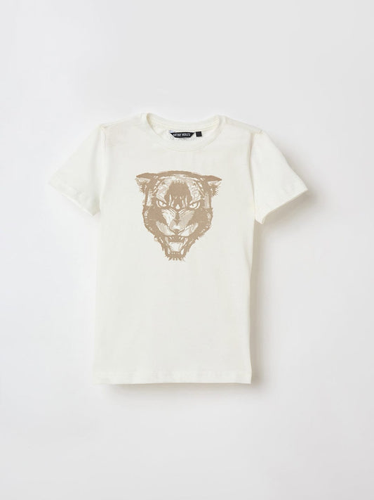 Antony Morato Boys Cream Placement Print Crew Neck Tshirt