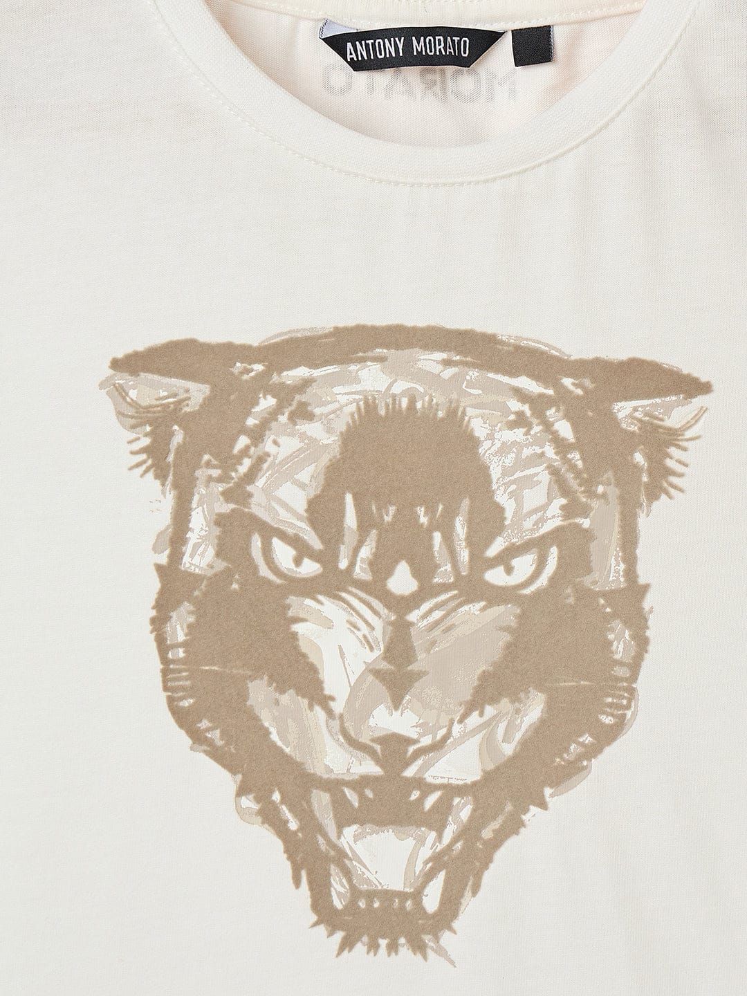 Antony Morato Boys Cream Placement Print Crew Neck Tshirt