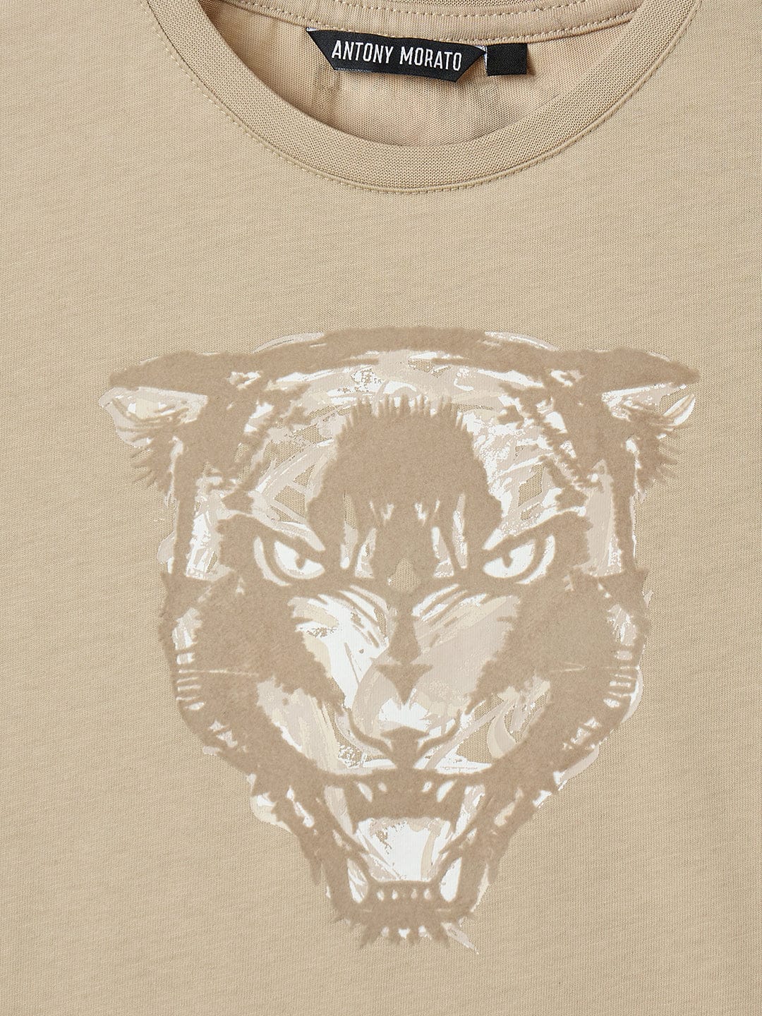 Antony Morato Boys Beige Placement Print Crew Neck Tshirt