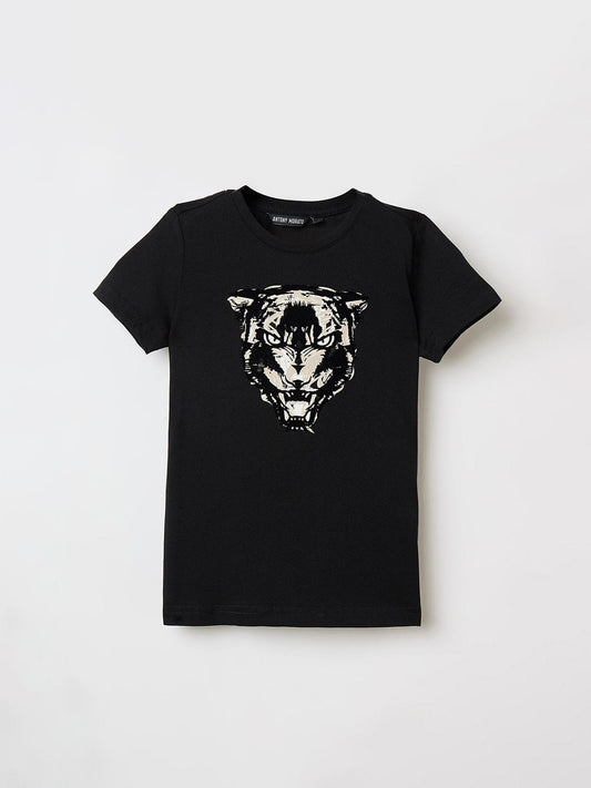 Antony Morato Boys Black Placement Print Crew Neck Tshirt