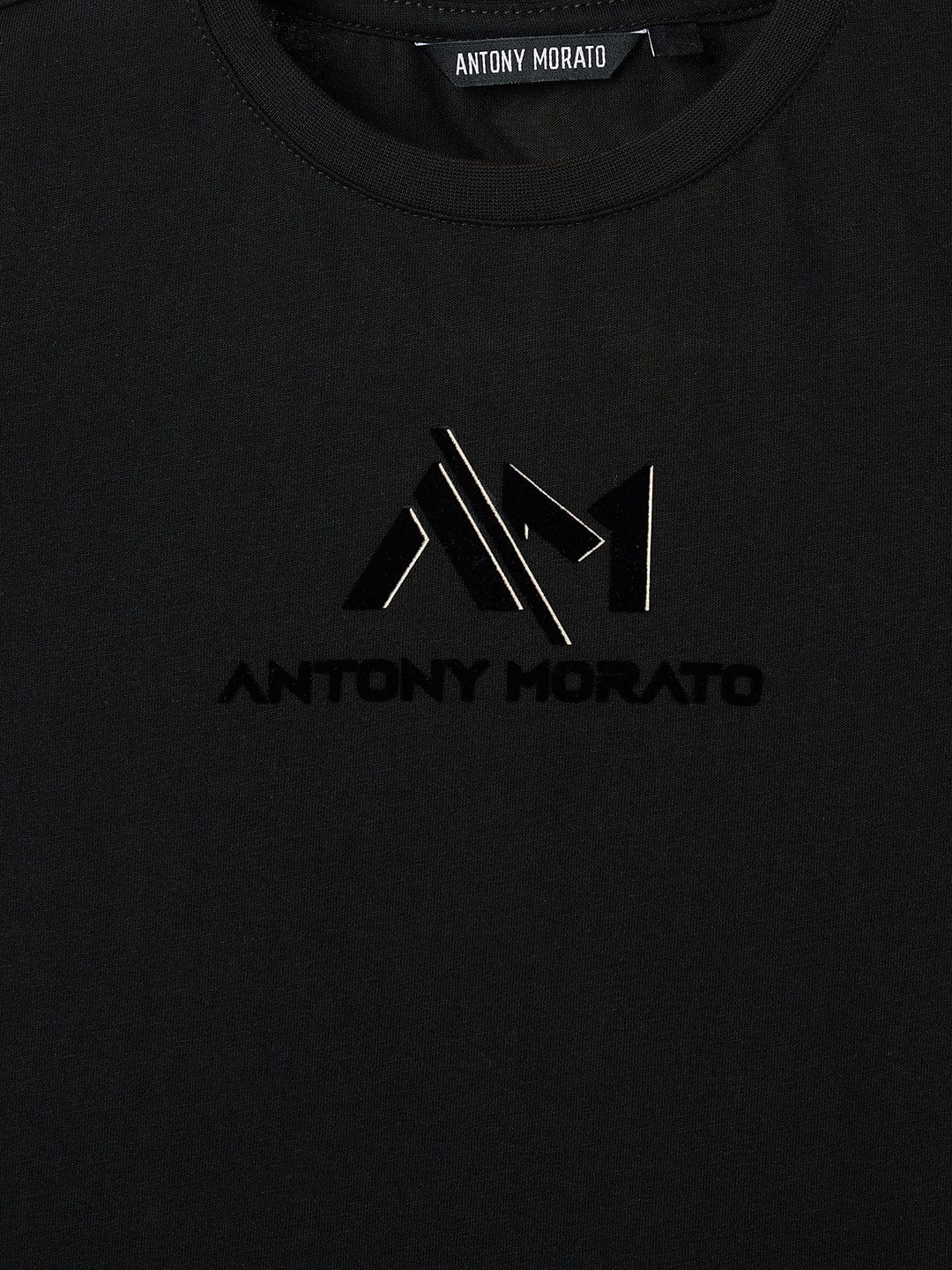 Antony Morato Boys Black Placement Print Crew Neck Tshirt