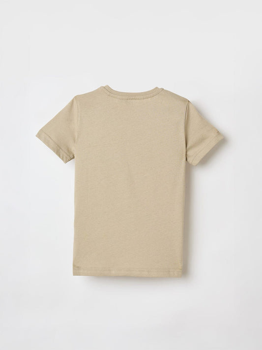 Antony Morato Boys Beige Placement Print Crew Neck Tshirt
