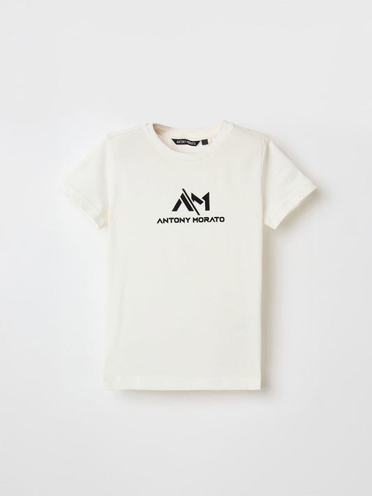 Antony Morato Boys Cream Placement Print Crew Neck Tshirt