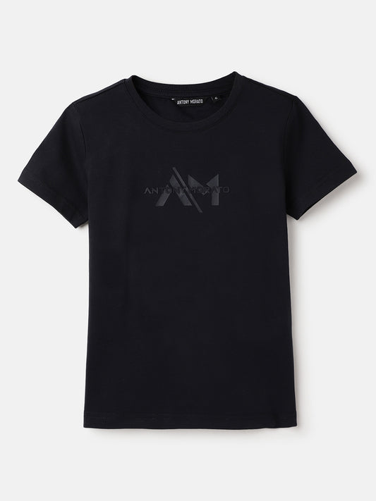 Antony Morato Boys Blue Placement Print Crew Neck TShirt
