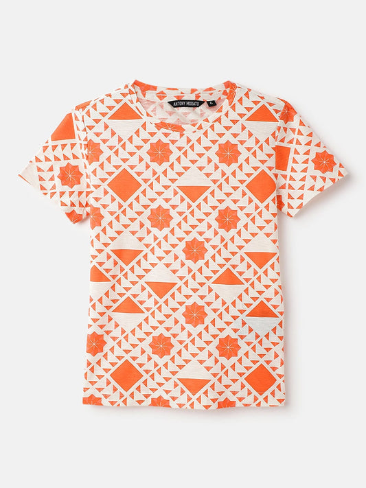 Antony Morato Boys Red Printed Crew Neck TShirt