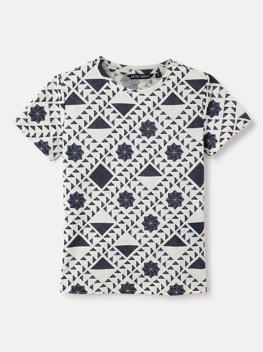 Antony Morato Boys Blue Printed Crew Neck TShirt