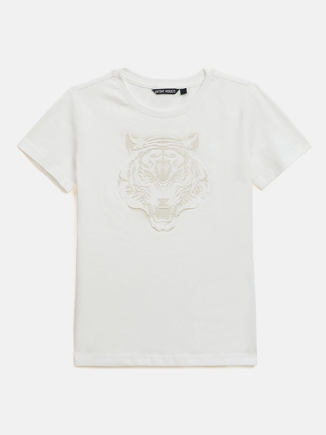 Antony Morato Boys Cream Placement Print Crew Neck TShirt
