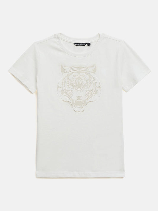 Antony Morato Boys Cream Placement Print Crew Neck TShirt
