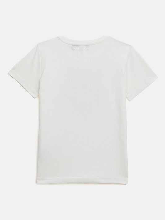 Antony Morato Boys Cream Placement Print Crew Neck TShirt