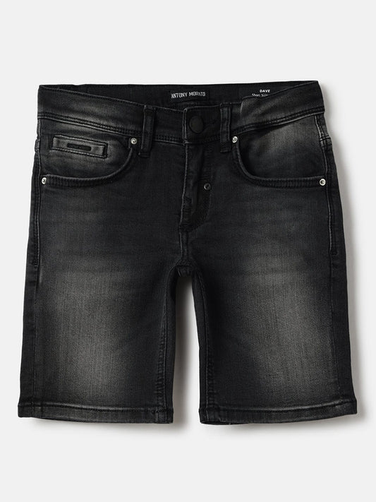 Antony Morato Boys Black Skinny Fit Washed Shorts