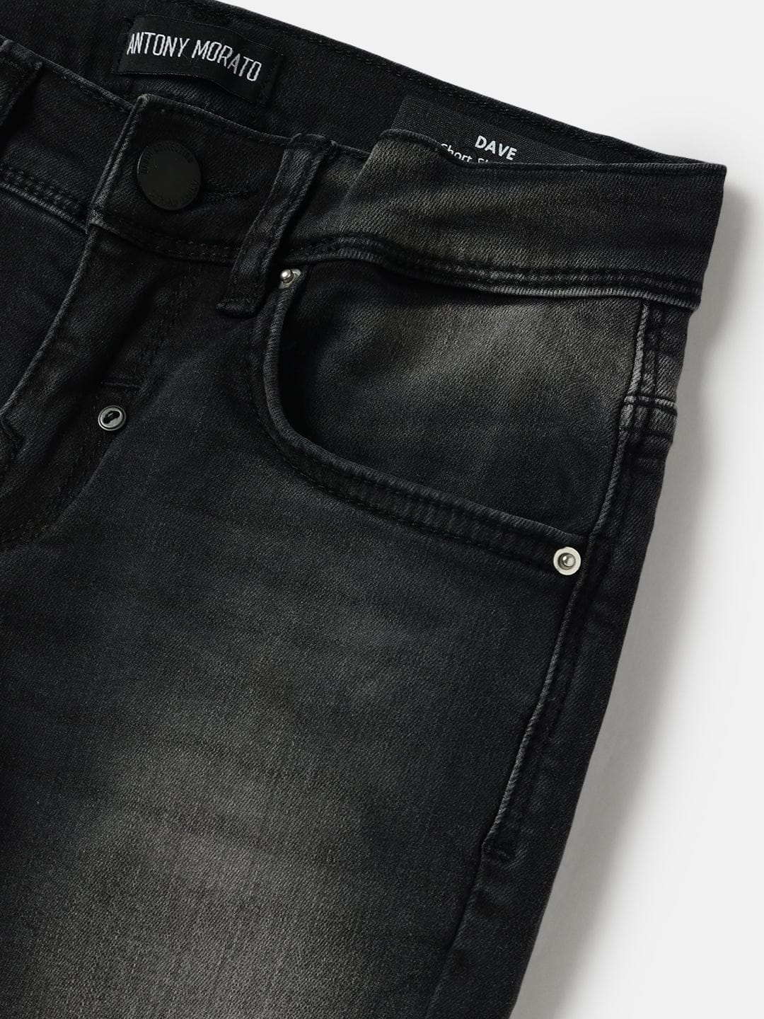 Antony Morato Boys Black Skinny Fit Washed Shorts