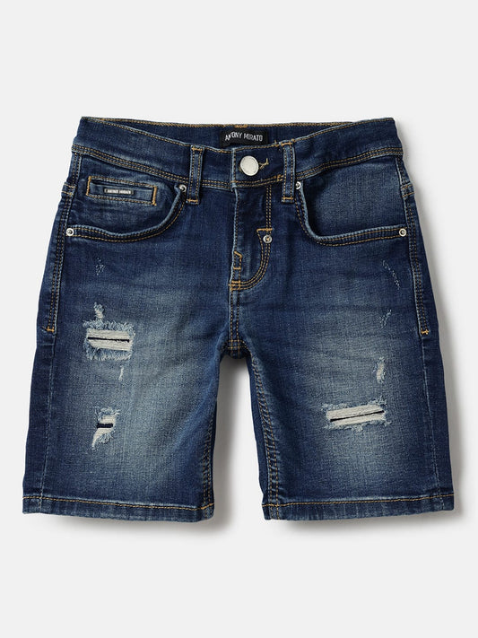 Antony Morato Boys Blue Skinny Fit Washed Shorts