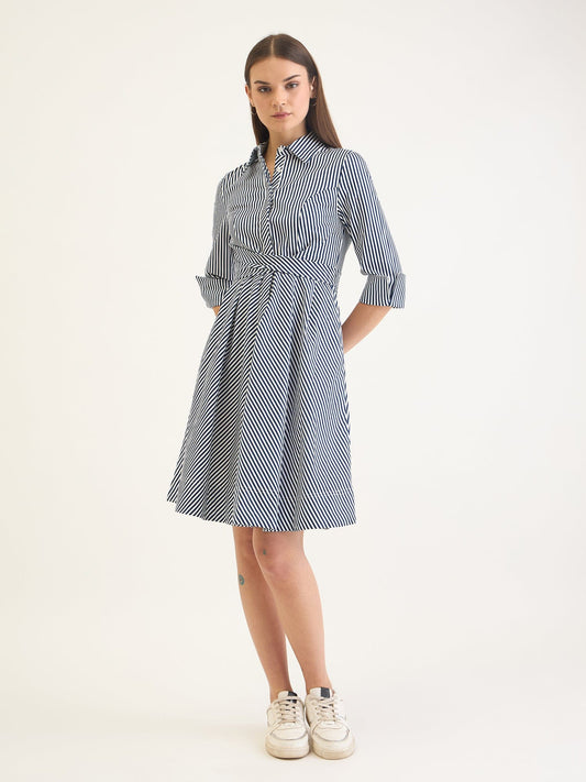 Elle Women Black Striped Dress